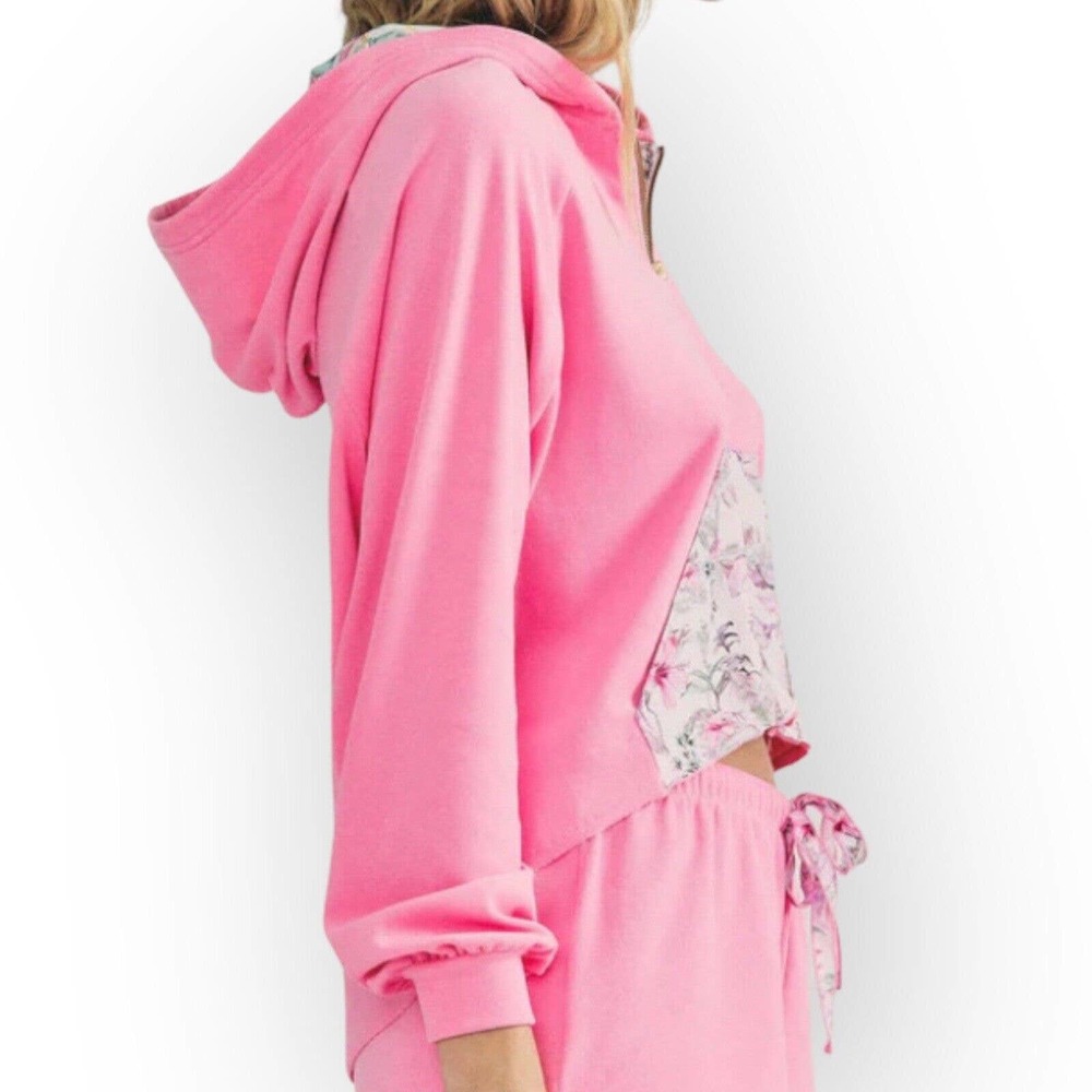LoveShackFancy x Hurley Hoodie Hawaiian Hibiscus Pink Terry Zip Up Medium New - Picture 7 of 12